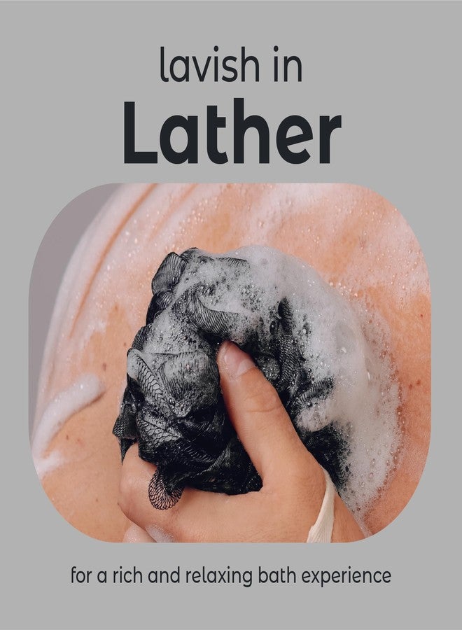 MainBasics Bath Shower Loofah Sponge Pouf Body Scrubber Exfoliator Body Wash Sponge (Set of 3, Triple Black) - Image 4